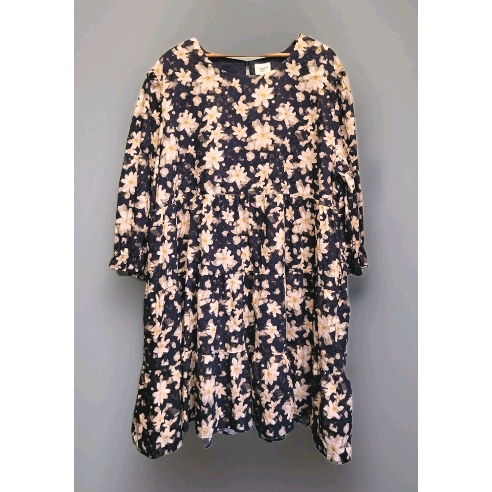 New Hayden LA Just For Today Navy Floral Tiered A-line Midi Dress Pockets 3X